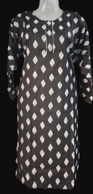 GnG Women Block Print Straight Kurta(Black)
