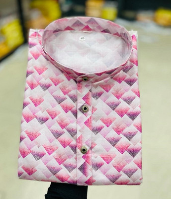 FOXDX Men Embroidered Straight Kurta(Pink)