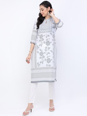 Vishudh Women Printed Straight Kurta(White)