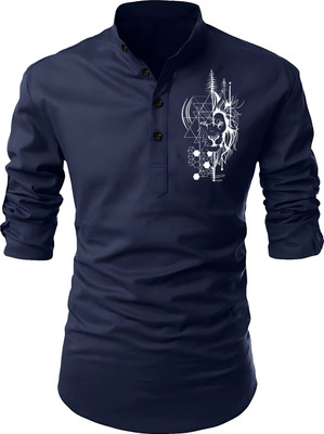 Kavyangle Creation Men Printed Straight Kurta(Light Blue)
