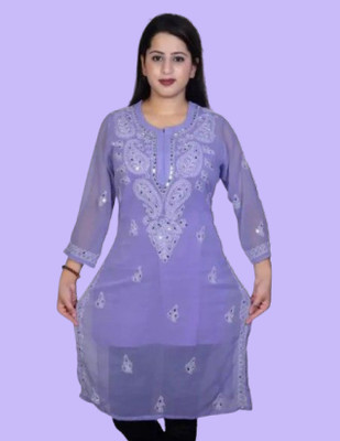 KKHASHERAS Women Embroidered Straight Kurta(Purple)