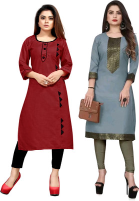 Maaa Meladi CreationS Women Solid Straight Kurta(Maroon, Grey)