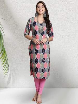 HERE&NOW Women Printed Straight Kurta(Black)