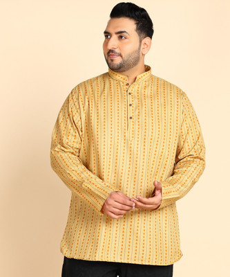 Sztori Men Printed Straight Kurta(Yellow)