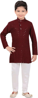Anaya Azrin Boys Embroidered A-line Kurta(Maroon)