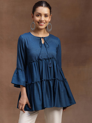 LIBAS Women Printed A-line Kurta(Blue)