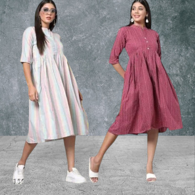 Houseofcommonk Women Striped Anarkali Kurta(Multicolor)