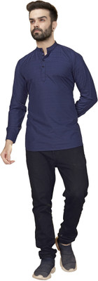 Hare Krishna Men Solid Straight Kurta(Dark Blue)