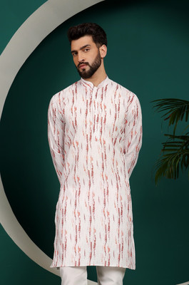 ARMAAN ETHNIC Men Block Print Straight Kurta(Maroon)
