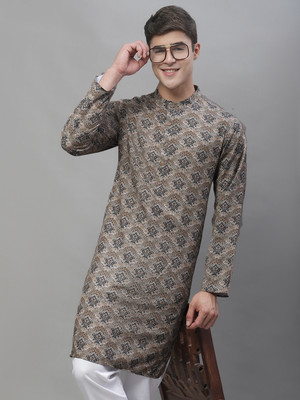 ANOUK Men Printed Straight Kurta(Brown)