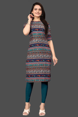 Tashvi Creation Women Printed Straight Kurta(Blue)