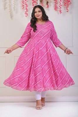 Swasti Women Leheriya Ethnic Dress Kurta(Pink)