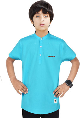 MADE IN THE SHADE Boys Solid Straight Kurta(Light Blue)