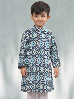 Kinder Kids Boys Geometric Print, Printed Straight Kurta(Multicolor)