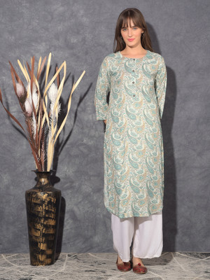 Mamoose Women Paisley A-line Kurta(Light Green)