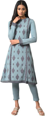W Women Geometric Print Ethnic Dress Kurta(Blue, Purple)