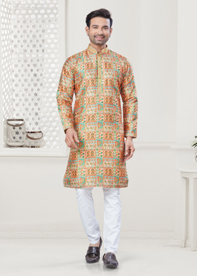 Svatantra Men Printed Straight Kurta(Multicolor)