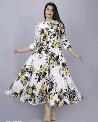 AnviTextile Women Printed Anarkali Kurta(Multicolor)