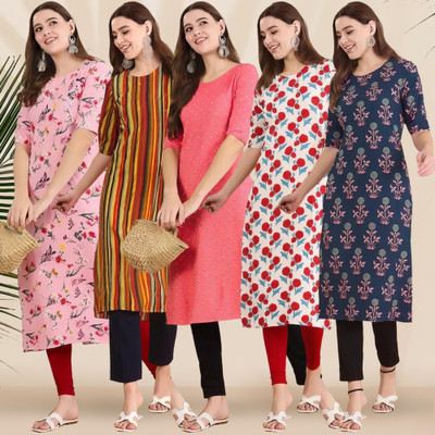 1 Stop Fashion Women Printed Straight Kurta(Multicolor)