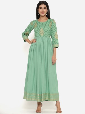 INDIANIC Women Maxi Green Dress