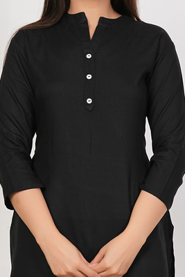 BARWAD Casual Solid, Self Design, Printed Women Black Top