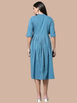 Houseofcommonv Women Striped A-line Kurta(Blue)