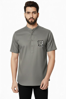 Super Weston Men Printed Straight Kurta(Grey)