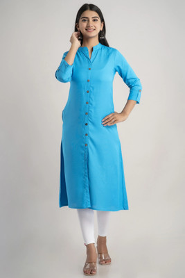 Rangrez Women Solid Straight Kurta(Blue)