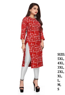 AKK Enterprise Women Printed Straight Kurta(Red, White)