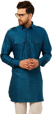 ARMAAN ETHNIC Men Self Design Pathani Kurta(Blue)
