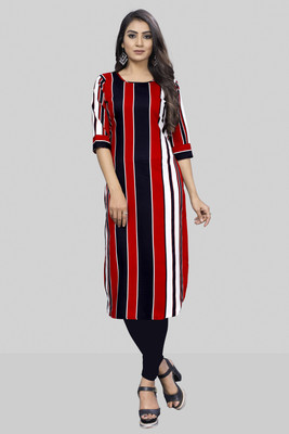 maruti fab Women Striped Straight Kurta(Red, Black)