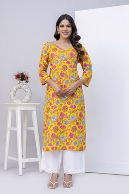 tahajjud Women Floral Print, Printed Straight Kurta(Pink)