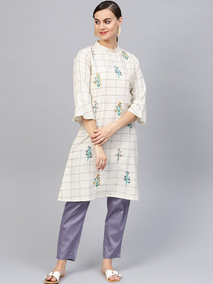 ANOUK Women Floral Print A-line Kurta(White)