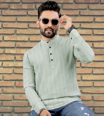 SHAJARA Men Striped Straight Kurta(Light Green)