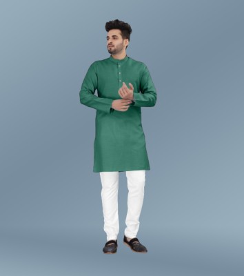 Shree Dutt Creation Men Solid Straight Kurta(Dark Green)