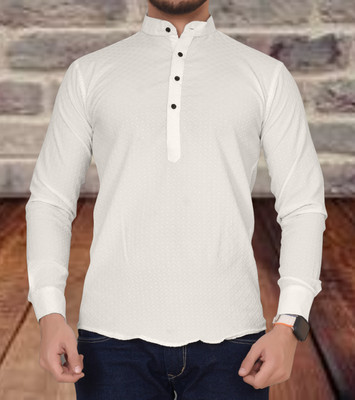 SHOOLIN Men Self Design Straight Kurta(White)