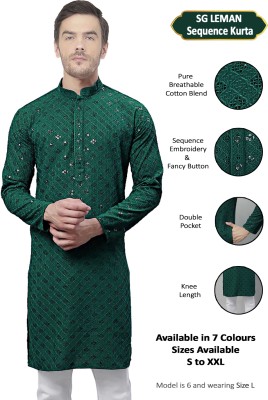 SG LEMAN Men Embroidered Straight Kurta(Dark Green)