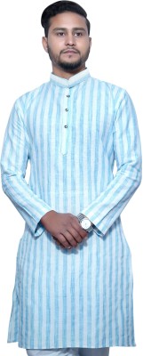 MTU COLLECTION Men Striped Straight Kurta(Blue)