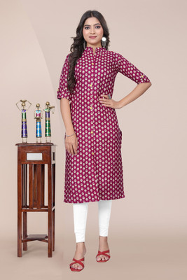 SIMPLYETHNIC Women Printed Straight Kurta(Pink, Beige)