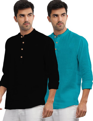 Navkanj Men Solid A-line Kurta(Black, Blue)