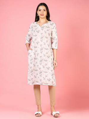 V-MART Women Printed A-line Kurta(Pink)
