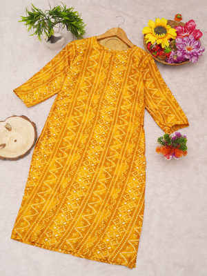 Jayshree Fab Women Printed Straight Kurta(Yellow)