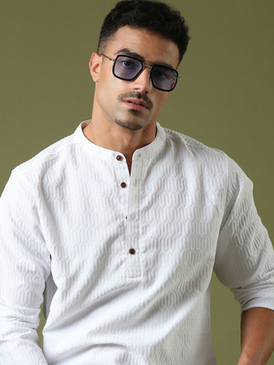 Voroxy Men Self Design Straight Kurta(White)