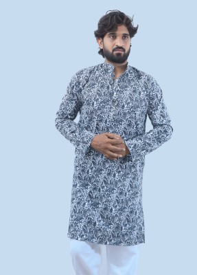 LADSLOOM Men Printed Straight Kurta(Blue, White)