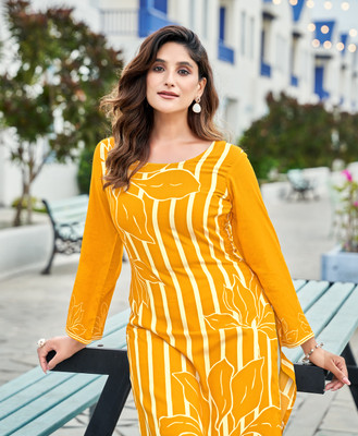 MOJILAA Women Printed Straight Kurta(Yellow)