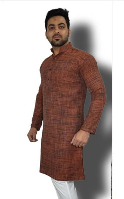 MSF Men Self Design Straight Kurta(Brown)