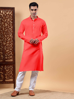Yugnik Men Solid A-line Kurta(Red)