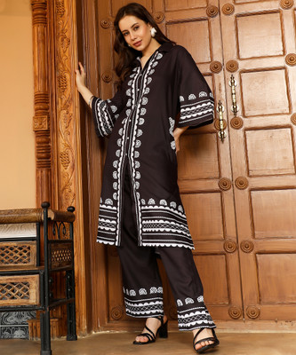 QISSA Women Floral Print Ethnic Dress Kurta(Black)