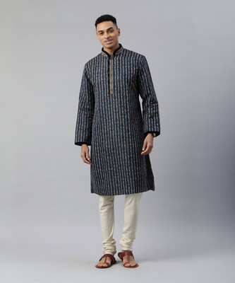 Manthan Men Printed Straight Kurta(Blue)