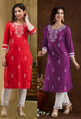 SISTO Women Chikan Embroidery A-line Kurta(Multicolor)